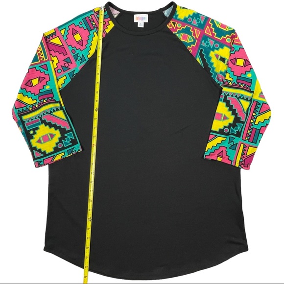 Lularoe size Xl black shirt, 3/4 sleeves with bright colorful Aztec designs EUC - Picture 7 of 9